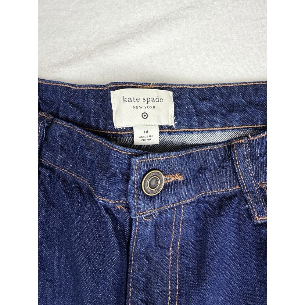 NWT Kate Spade Jeans Women's 14 Dark Wash Blue Wide Leg Cuffed Denim Pants - Picture 3 of 11